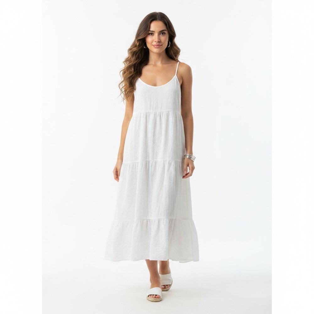Cotton On White Tiered Midi Sundress Large Boho Cottagecore Vacation Summer Chic